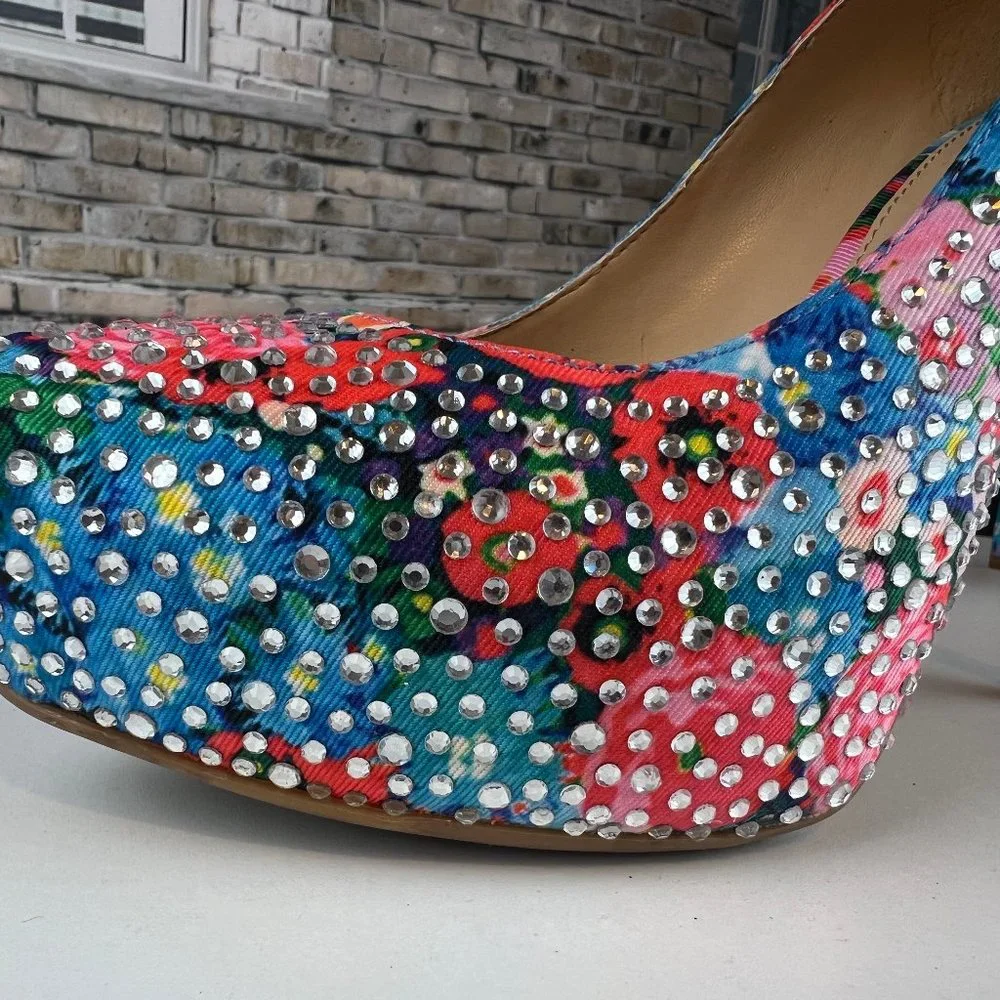 Gianni Bini Floral Rhinestone Stiletto Heels Platform Pumps - Picture 7 of 9